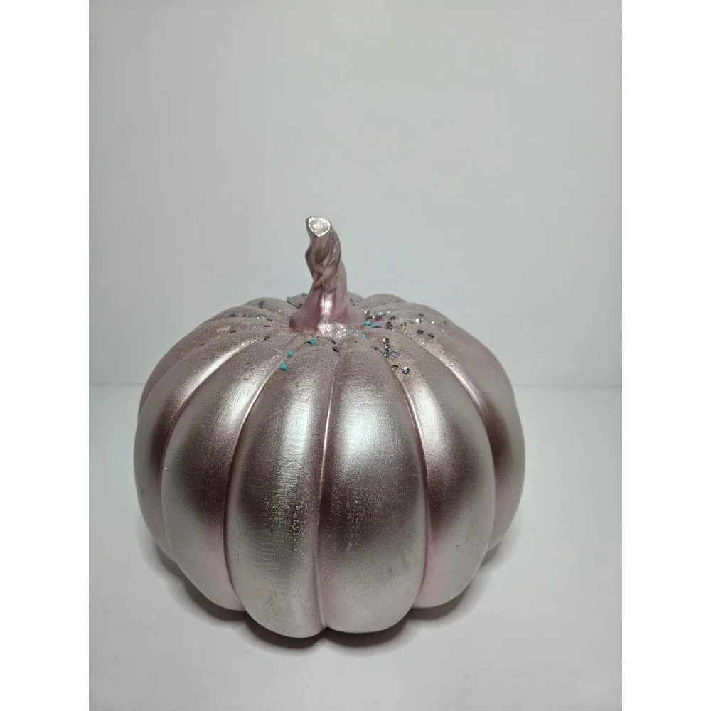 Pink Iridescent Art Glass Pumpkin Twisted Stem Fall Thanksgiving Decor 7in